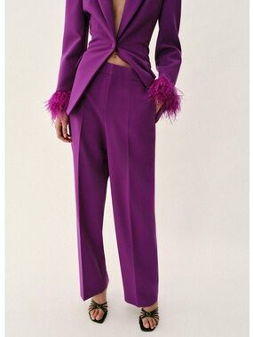 ZARA Low-Rise Straight Leg Pants in purple